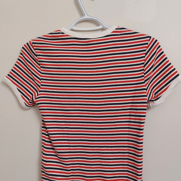 H&M, fitted soft cotton top, Small, White/dark blue/red, Striped. - Picture 3 of 4